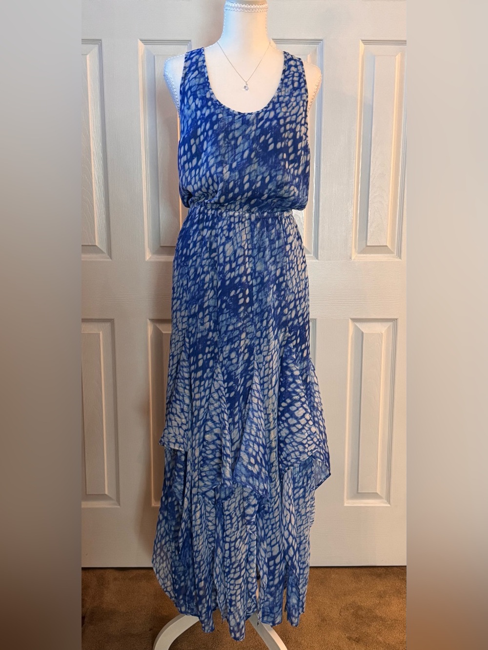 Michael Kors Blue and White Tiered Maxi Dress